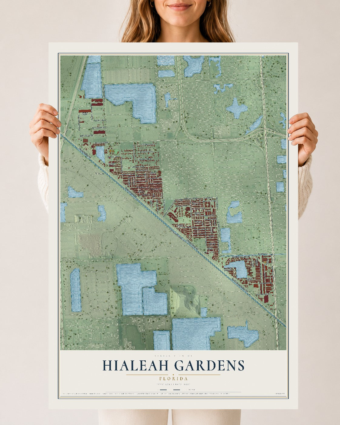 Hialeah Gardens, Florida map print, 24" x 36" Archival Matte Print mockup