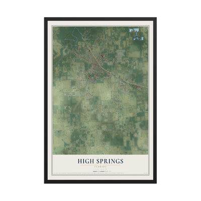 High Springs, Florida map print, 12" x 18" W/ Black Ayous Wood Frame mockup