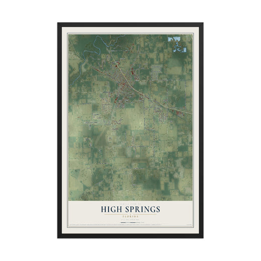Map of High Springs, Florida, 12 x 18 inch print in a black wood frame