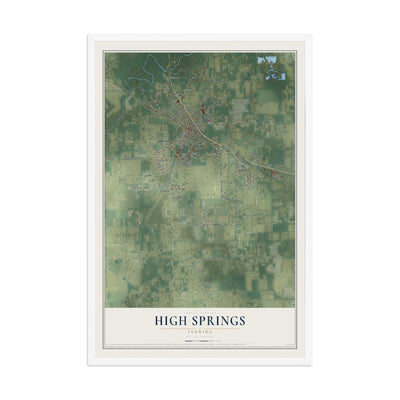 High Springs, Florida map print, 12" x 18" W/ White Ayous Wood Frame mockup
