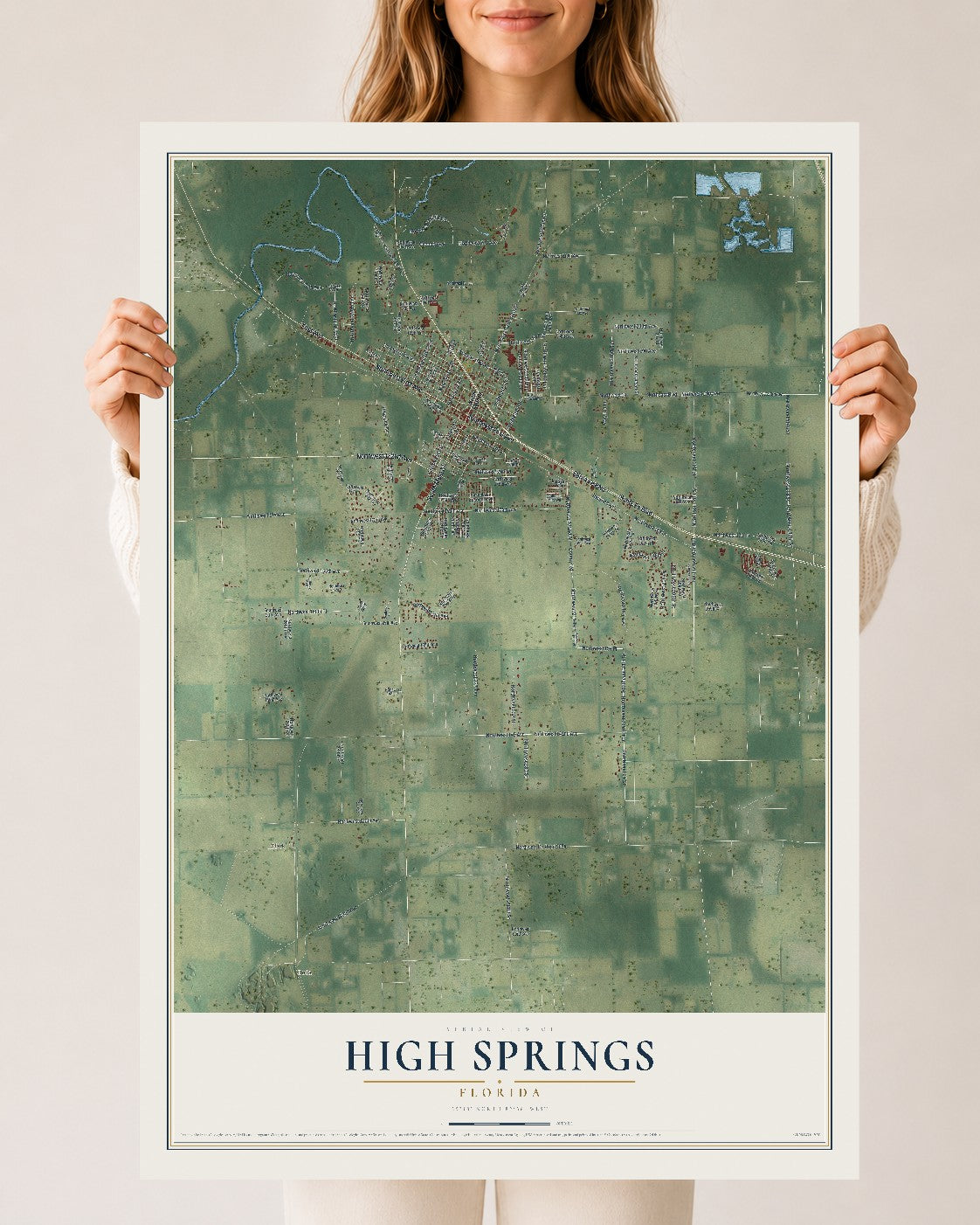 High Springs, Florida map print, 24" x 36" Archival Matte Print mockup