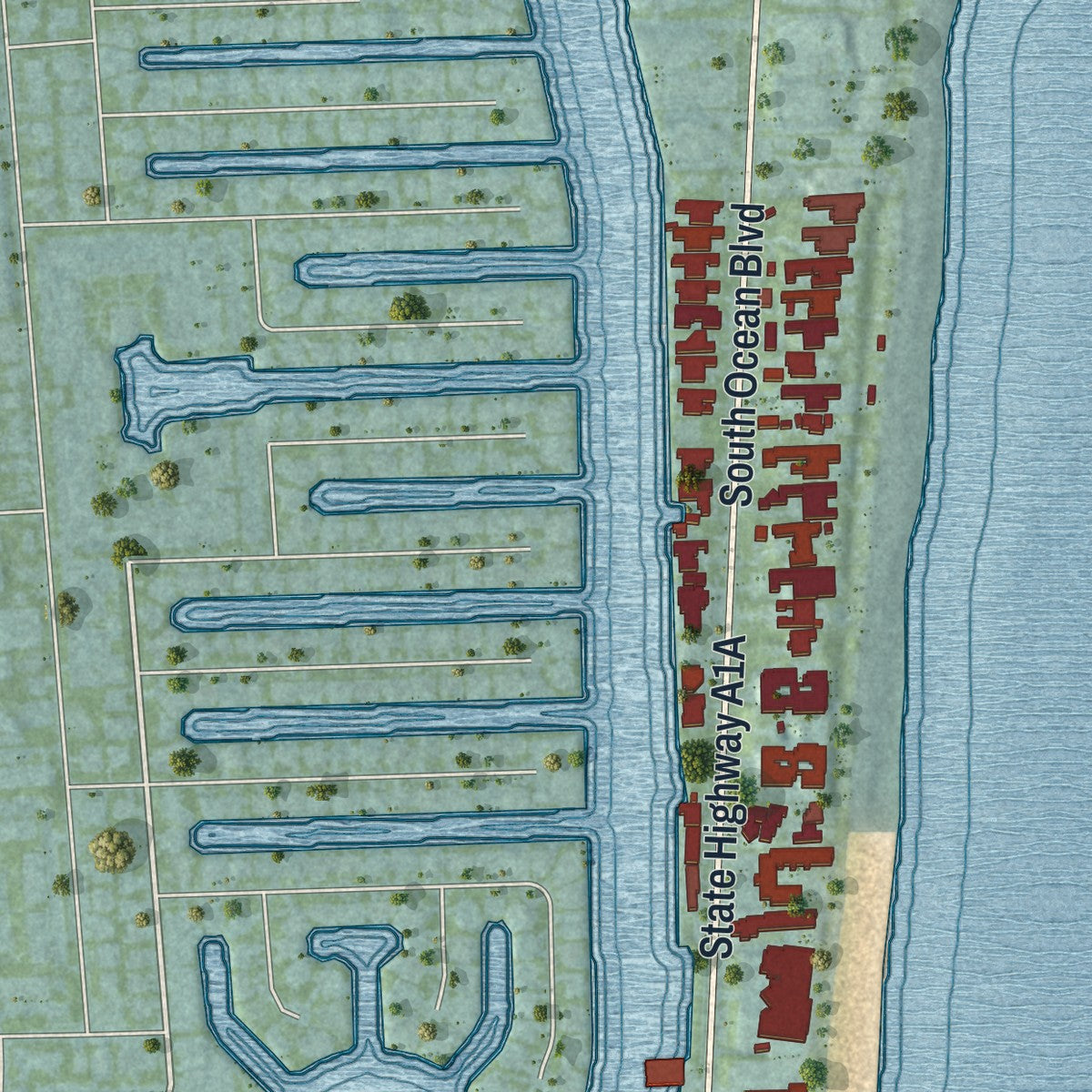 Close-up 1 of the Highland Beach, Florida map artwork