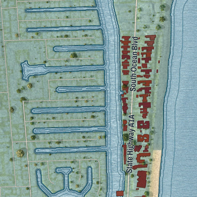 Close-up 1 of the Highland Beach, Florida map artwork