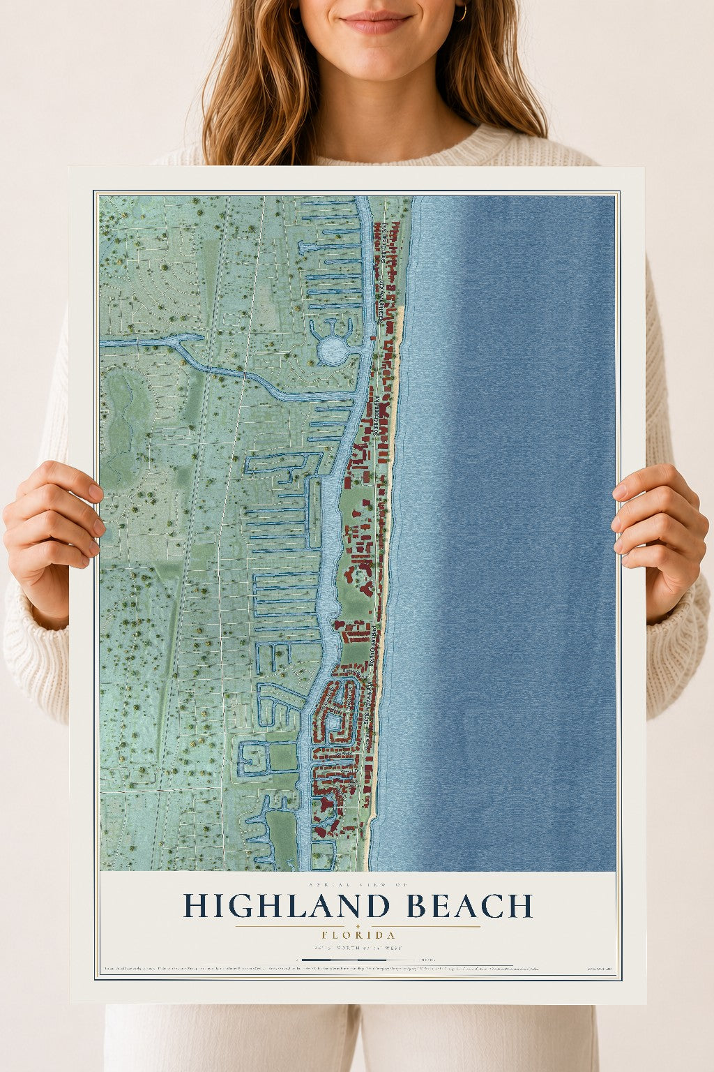 Highland Beach, Florida map print, 18" x 24" Archival Matte Print mockup