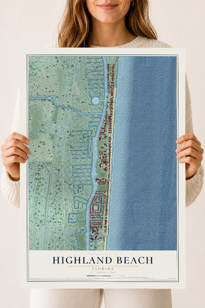 Highland Beach, Florida map print, 18" x 24" Archival Matte Print mockup