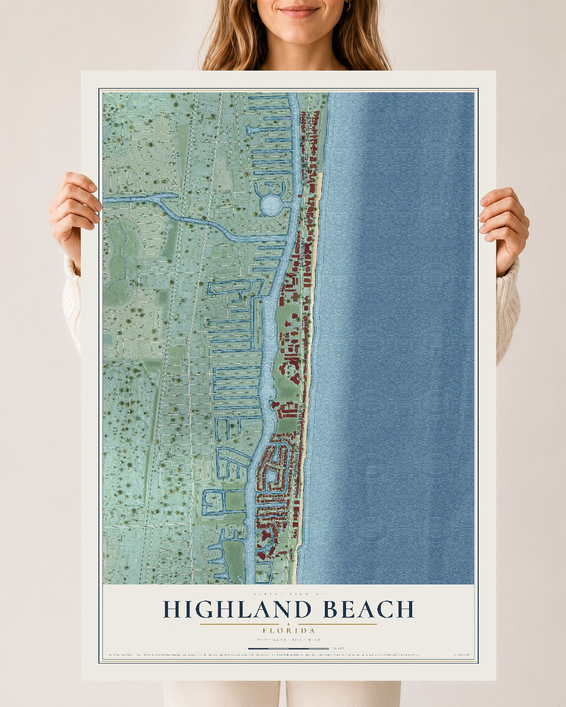 Highland Beach, Florida map print, 24" x 36" Archival Matte Print mockup