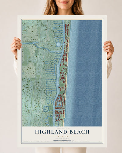 Highland Beach, Florida map print, 24" x 36" Archival Matte Print mockup