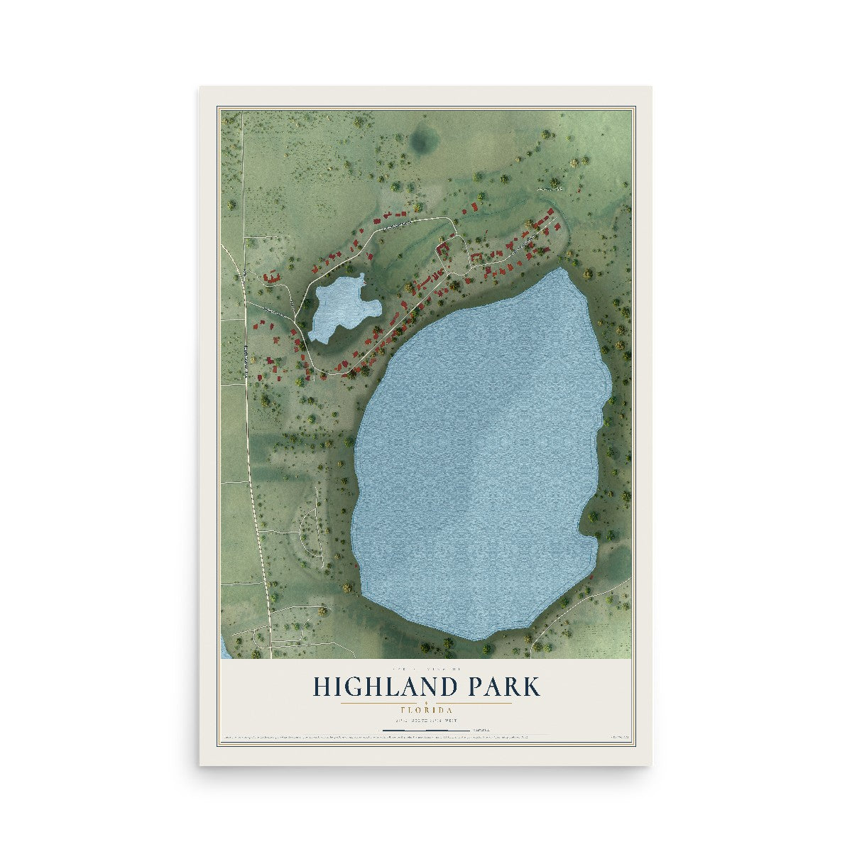 Highland Park, Florida map print, 12" x 18" Archival Matte Print mockup