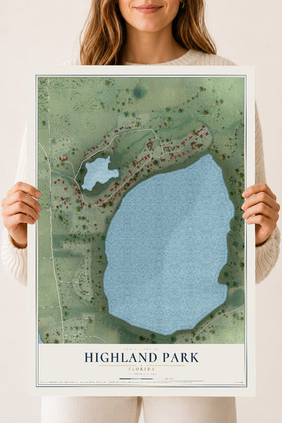 Highland Park, Florida map print, 18" x 24" Archival Matte Print mockup