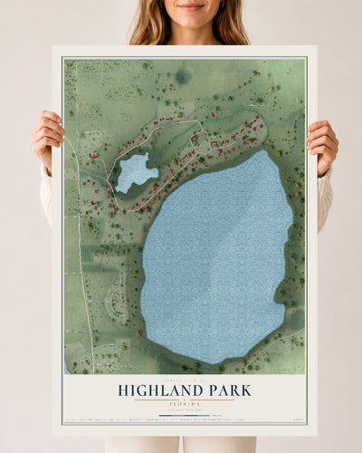 Highland Park, Florida map print, 24" x 36" Archival Matte Print mockup