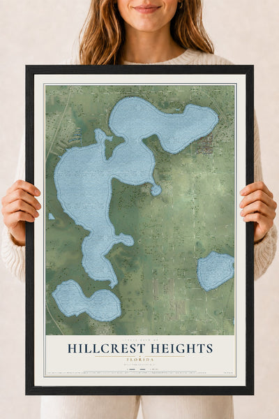 Hillcrest Heights, Florida map print, 18" x 24" W/ Black Ayous Wood Frame mockup