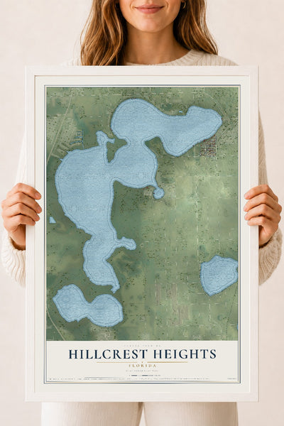 Hillcrest Heights, Florida map print, 18" x 24" W/ White Ayous Wood Frame mockup