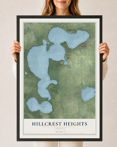 Hillcrest Heights, Florida map print, 24" x 36" W/ Black Ayous Wood Frame mockup