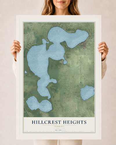 Hillcrest Heights, Florida map print, 24" x 36" W/ White Ayous Wood Frame mockup