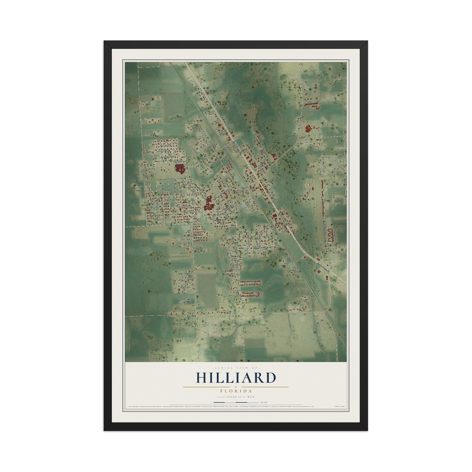 Hilliard, Florida map print, 12" x 18" W/ Black Ayous Wood Frame mockup