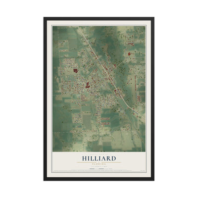 Hilliard, Florida map print, 12" x 18" W/ Black Ayous Wood Frame mockup