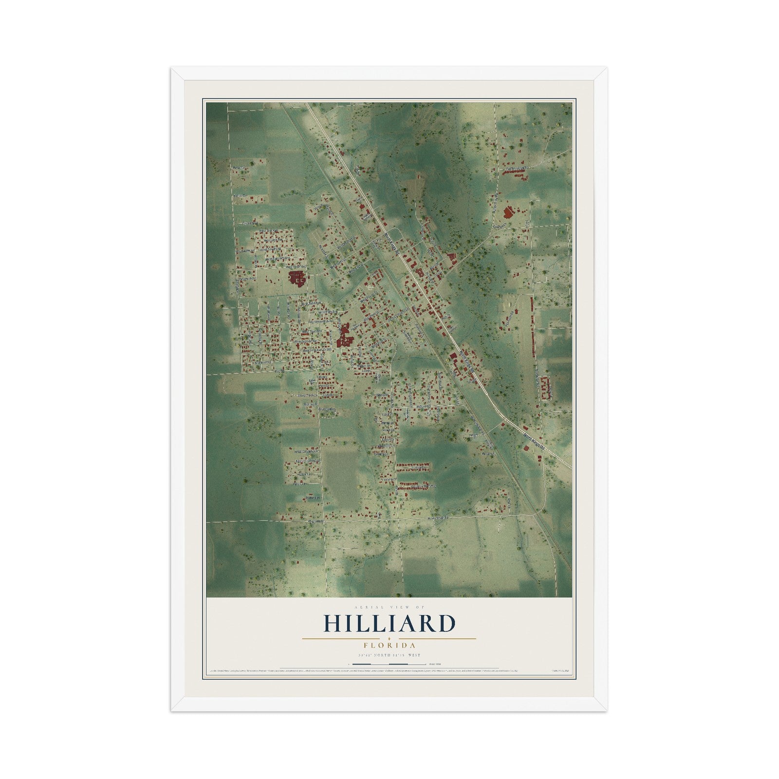 Hilliard, Florida map print, 12" x 18" W/ White Ayous Wood Frame mockup