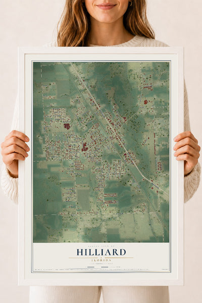 Hilliard, Florida map print, 18" x 24" W/ White Ayous Wood Frame mockup