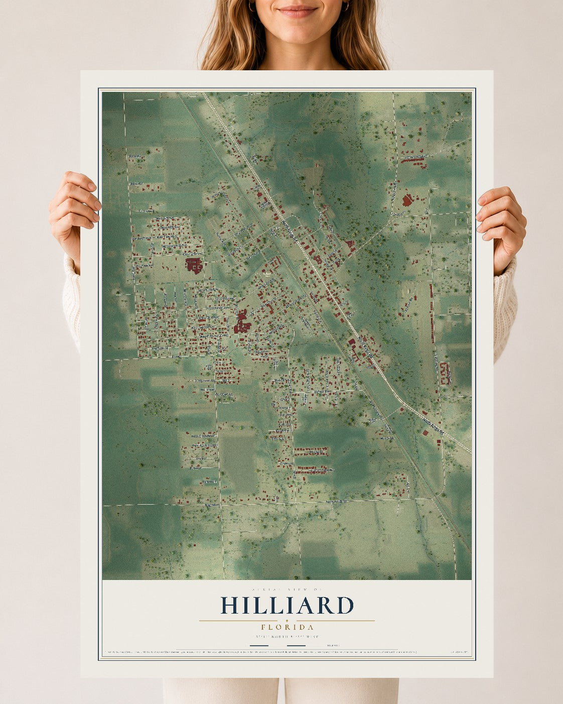 Hilliard, Florida map print, 24" x 36" Archival Matte Print mockup