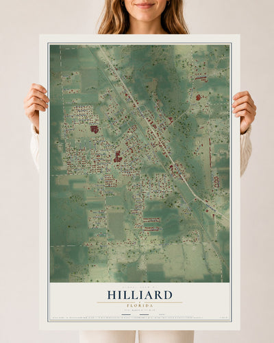 Hilliard, Florida map print, 24" x 36" Archival Matte Print mockup