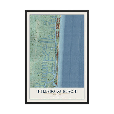 Hillsboro Beach, Florida map print, 12" x 18" W/ Black Ayous Wood Frame mockup