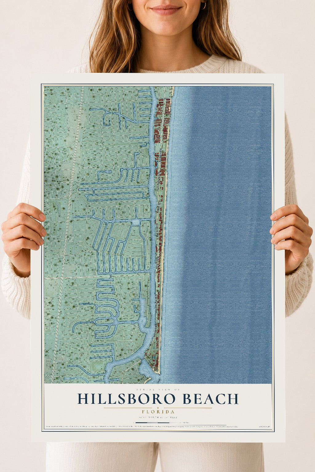 Hillsboro Beach, Florida map print, 18" x 24" Archival Matte Print mockup