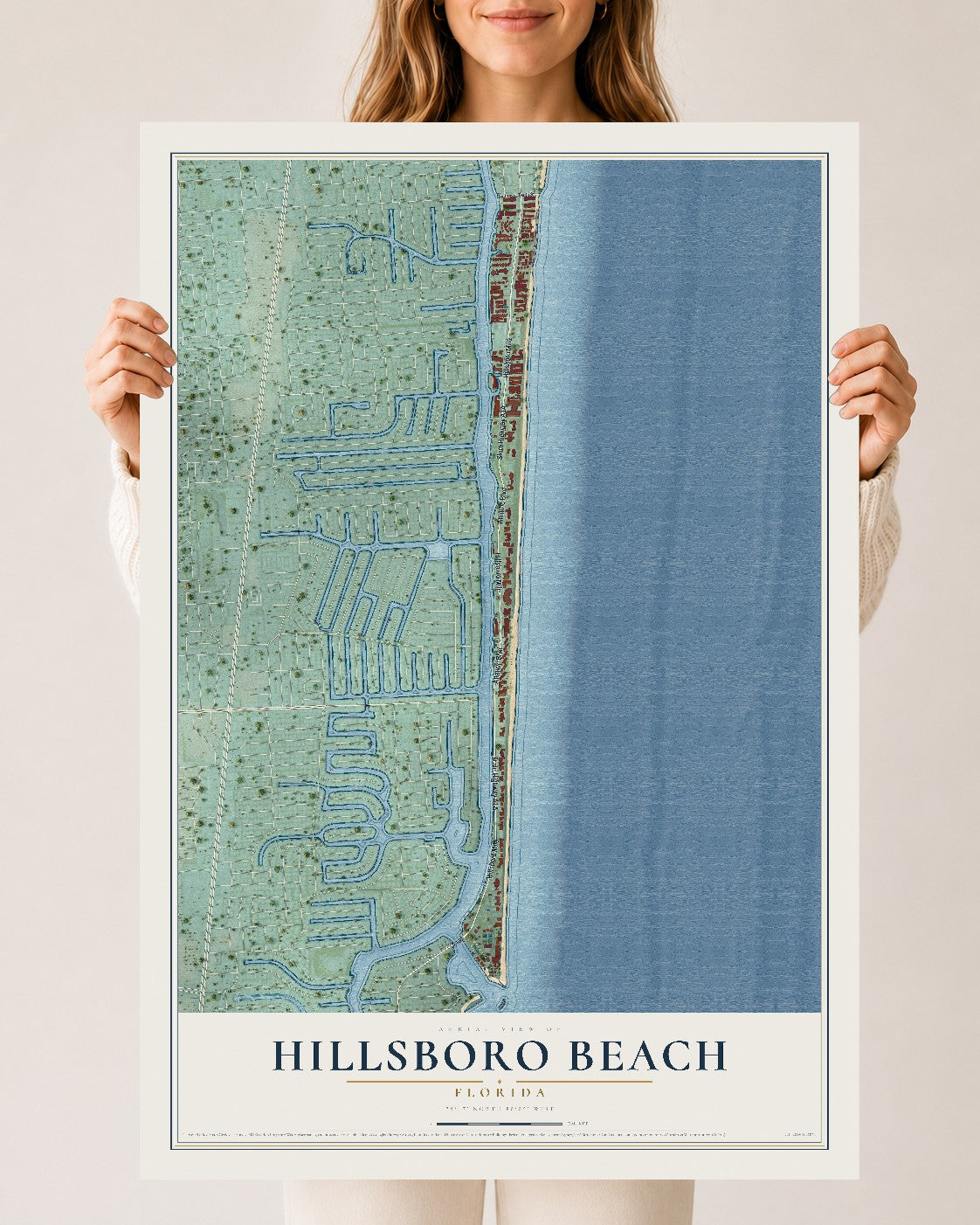 Hillsboro Beach, Florida map print, 24" x 36" Archival Matte Print mockup