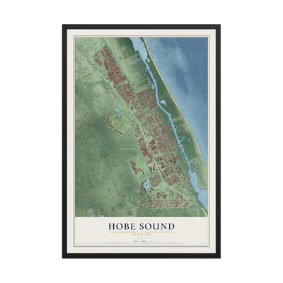 Hobe Sound, Florida map print, 12" x 18" W/ Black Ayous Wood Frame mockup