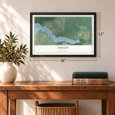 Holley, Florida map, 12 x 18 inch print in a black frame in an entryway