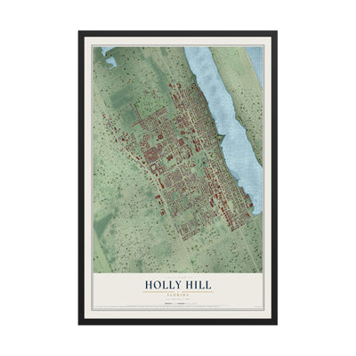 Holly Hill, Florida map print, 12" x 18" W/ Black Ayous Wood Frame mockup