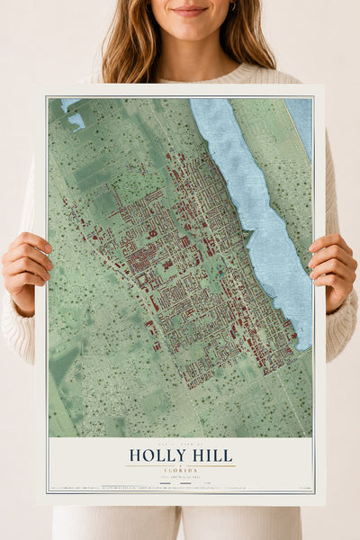 Holly Hill, Florida map print, 18" x 24" Archival Matte Print mockup