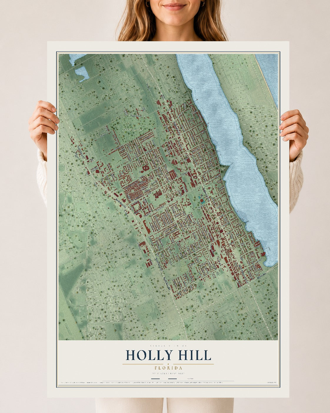 Holly Hill, Florida map print, 24" x 36" Archival Matte Print mockup