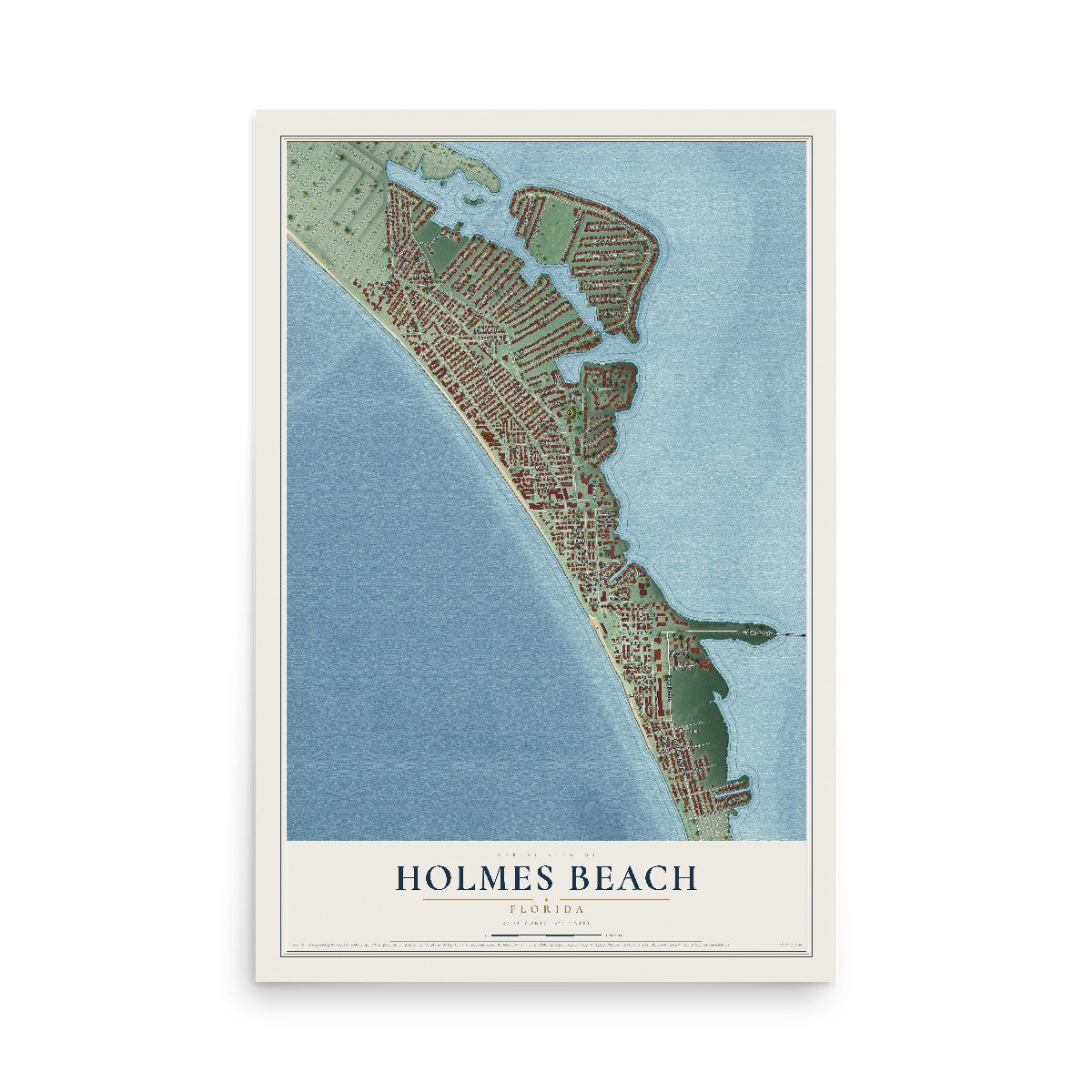 Holmes Beach, Florida map print, 12" x 18" Archival Matte Print mockup