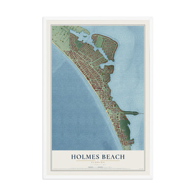 Holmes Beach, Florida map print, 12" x 18" W/ White Ayous Wood Frame mockup