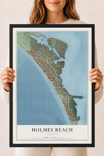 Holmes Beach, Florida map print, 18" x 24" W/ Black Ayous Wood Frame mockup
