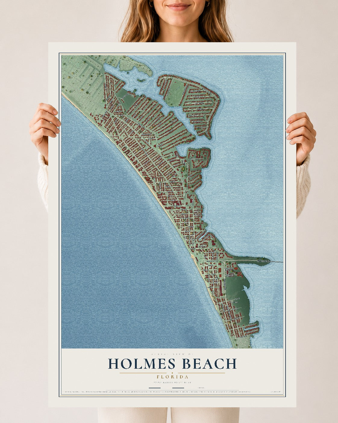 Holmes Beach, Florida map print, 24" x 36" Archival Matte Print mockup