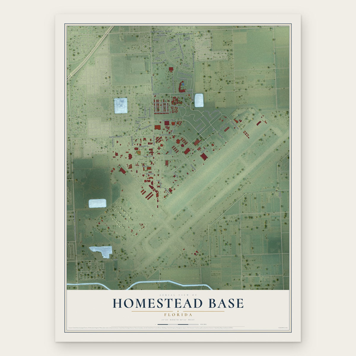 Homestead Base, Florida map print, the full design