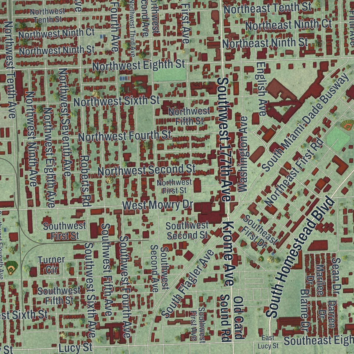 Close-up 1 of the Homestead, Florida map artwork