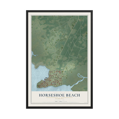 Horseshoe Beach, Florida map print, 12" x 18" W/ Black Ayous Wood Frame mockup