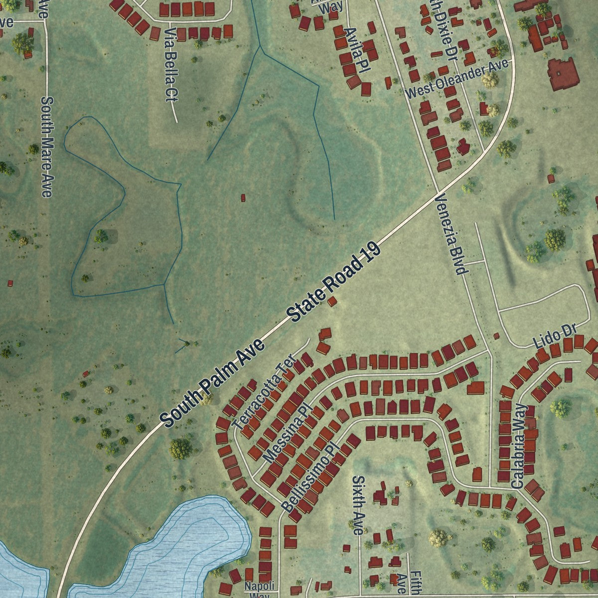 Close-up 2 of the Howey-in-the-Hills, Florida map artwork
