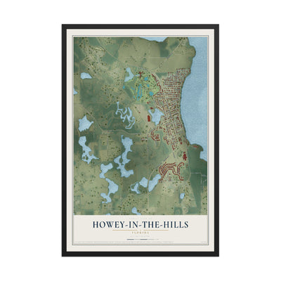 Howey-in-the-Hills, Florida map print, 12" x 18" W/ Black Ayous Wood Frame mockup