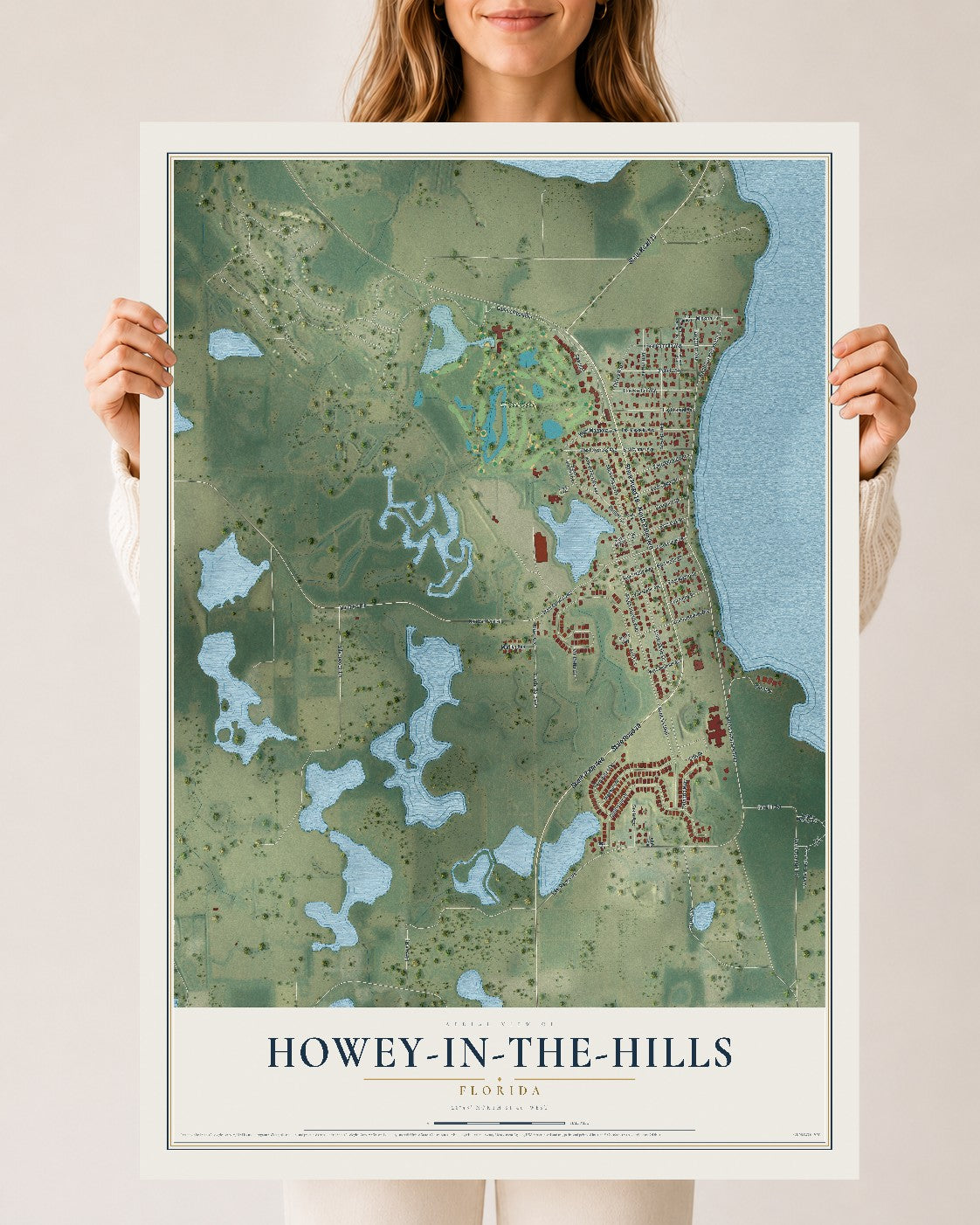 Howey-in-the-Hills, Florida map print, 24" x 36" Archival Matte Print mockup