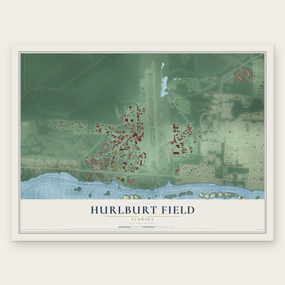 Hurlburt Field, Florida map print, the full design