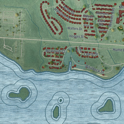 Close-up of the map of Hurlburt Field, Florida print showing street and building detail