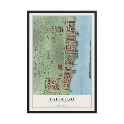 Hypoluxo, Florida map print, 12" x 18" W/ Black Ayous Wood Frame mockup
