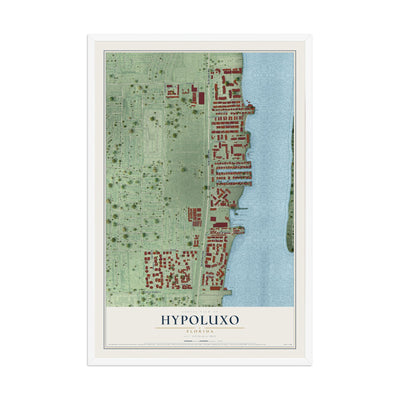 Hypoluxo, Florida map print, 12" x 18" W/ White Ayous Wood Frame mockup