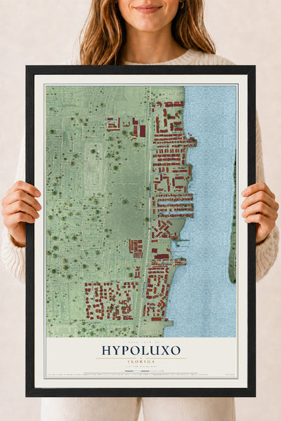 Hypoluxo, Florida map print, 18" x 24" W/ Black Ayous Wood Frame mockup