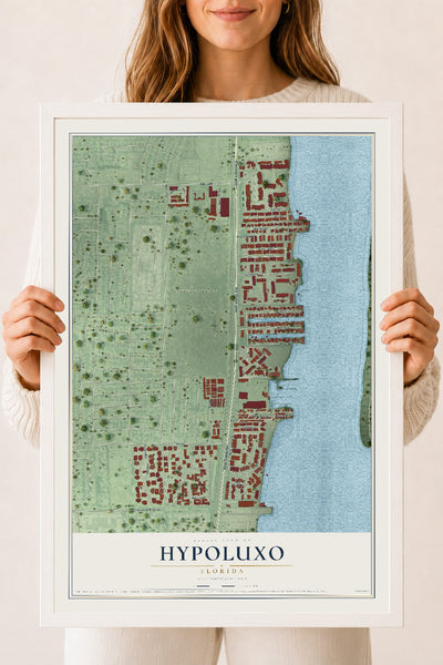 Hypoluxo, Florida map print, 18" x 24" W/ White Ayous Wood Frame mockup