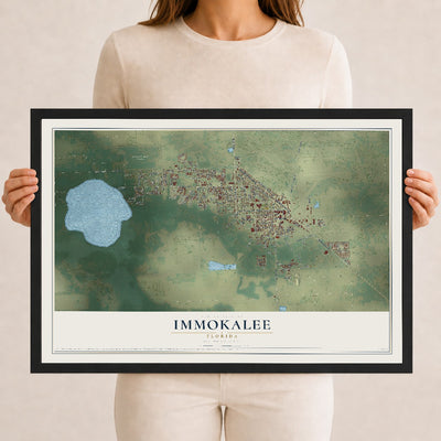 Immokalee, Florida map print, 12" x 18" W/ Black Ayous Wood Frame mockup