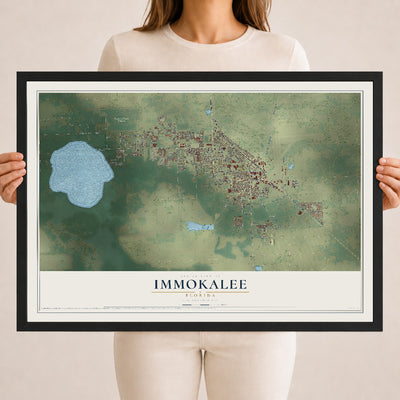 Immokalee, Florida map print, 18" x 24" W/ Black Ayous Wood Frame mockup